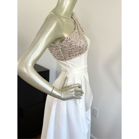 JAYGODFREY White and Silver One-Shoulder Jumpsuit - Picture 9 of 14